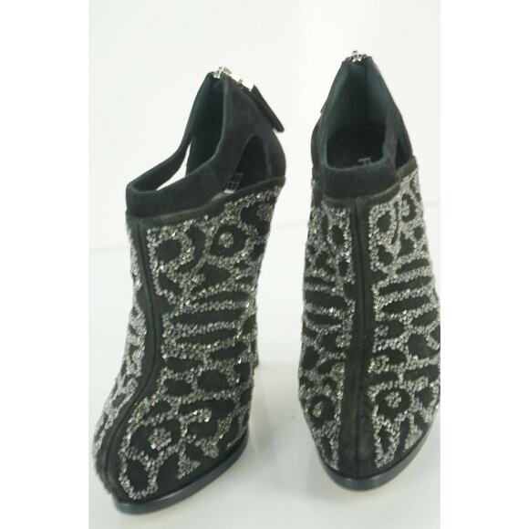 Fendi Crystal Trim Suede Vertigo Platform Heel Ankle Booties Size 35 $1195 Zip - Picture 12 of 12